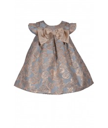 Bonnie Jean Blue/Gold Pleated Brocade Front Bow Dress  